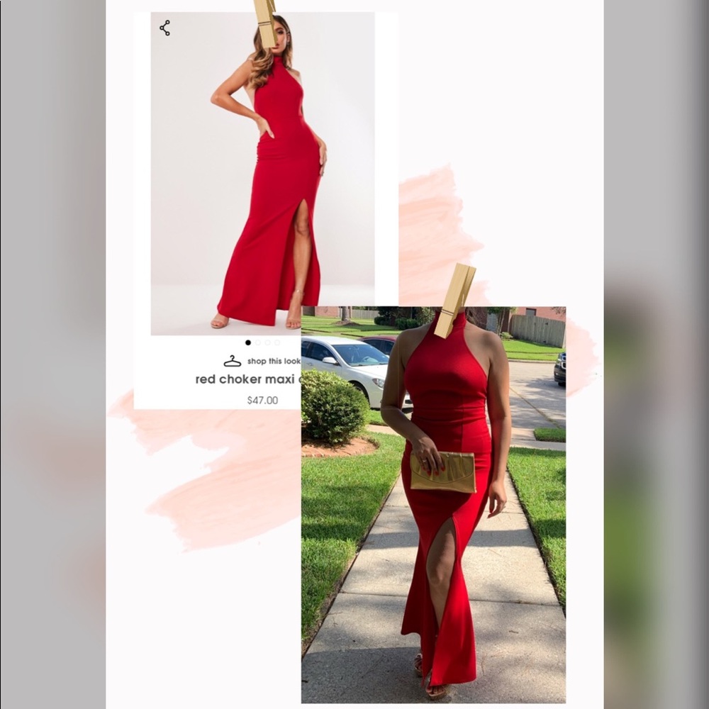 Long red choker dress